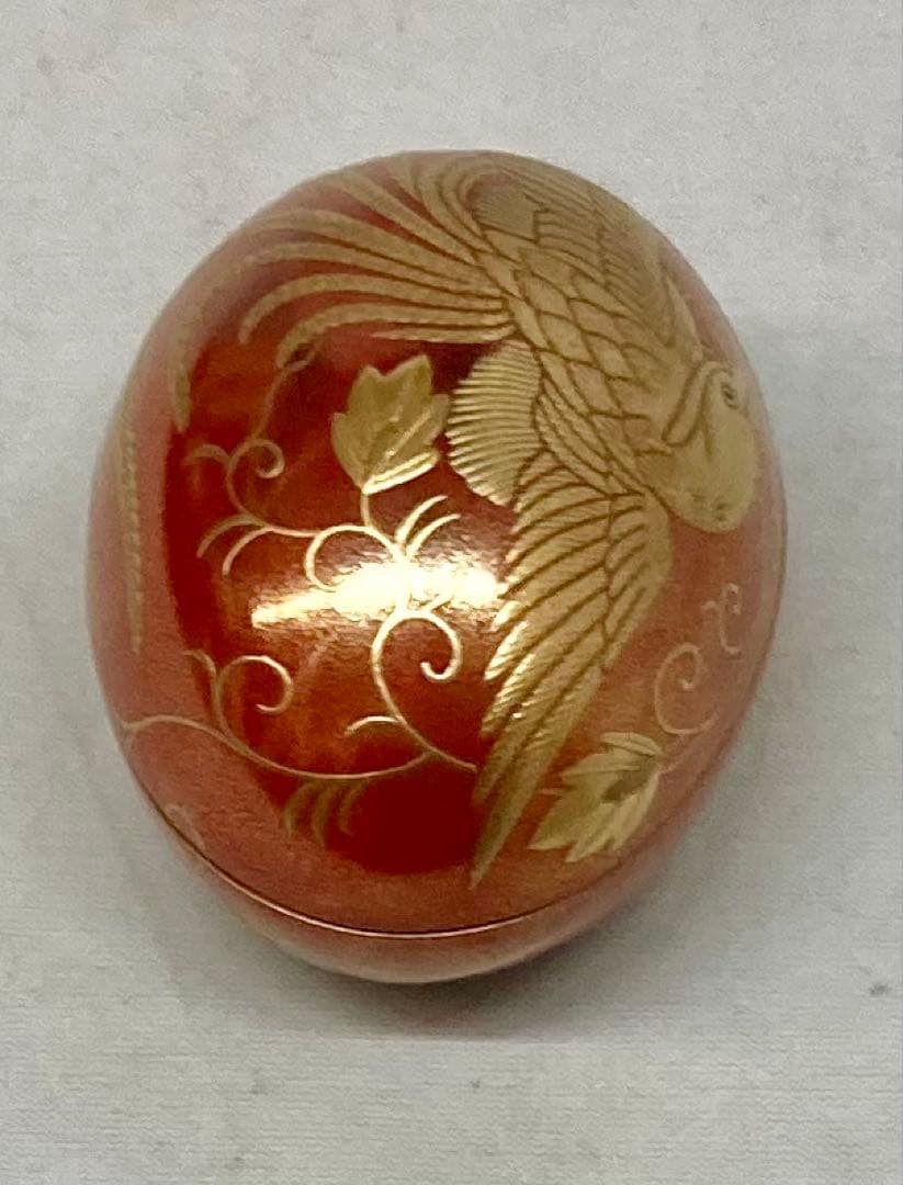 B553b「鳳凰 香合」他喜翁作　共箱　朱漆塗　金蒔絵　金梨地　畦地他喜男