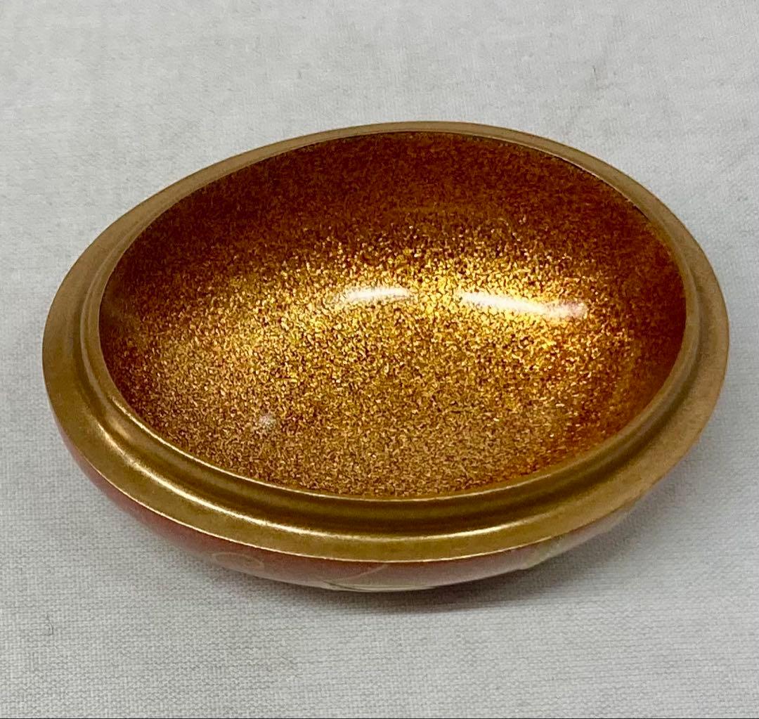 B553b「鳳凰 香合」他喜翁作　共箱　朱漆塗　金蒔絵　金梨地　畦地他喜男