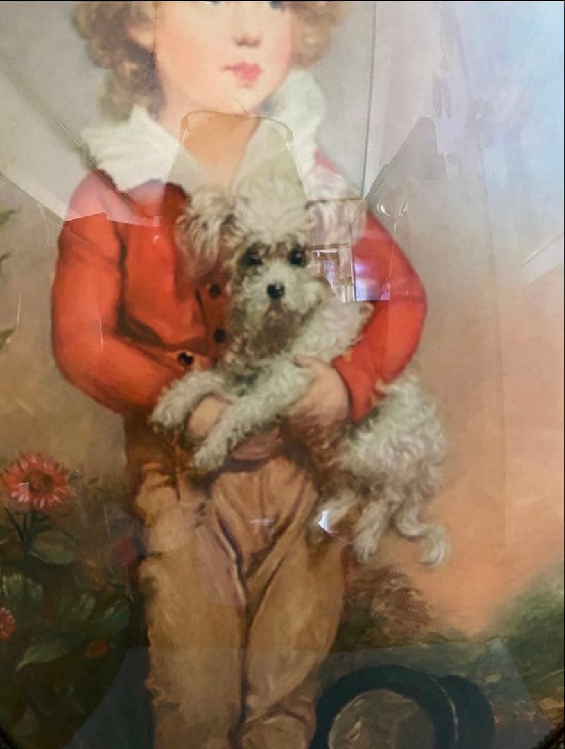 犬を抱いた少年　額装　Italy製