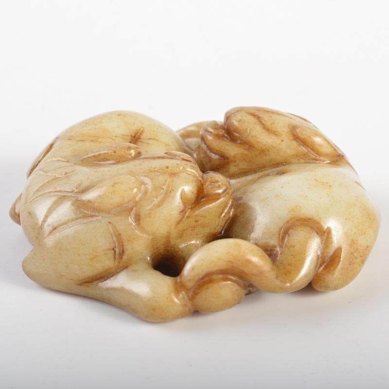 中国　玉石彫刻　神獣刻　根付　紙鎮　置物　C　7342E