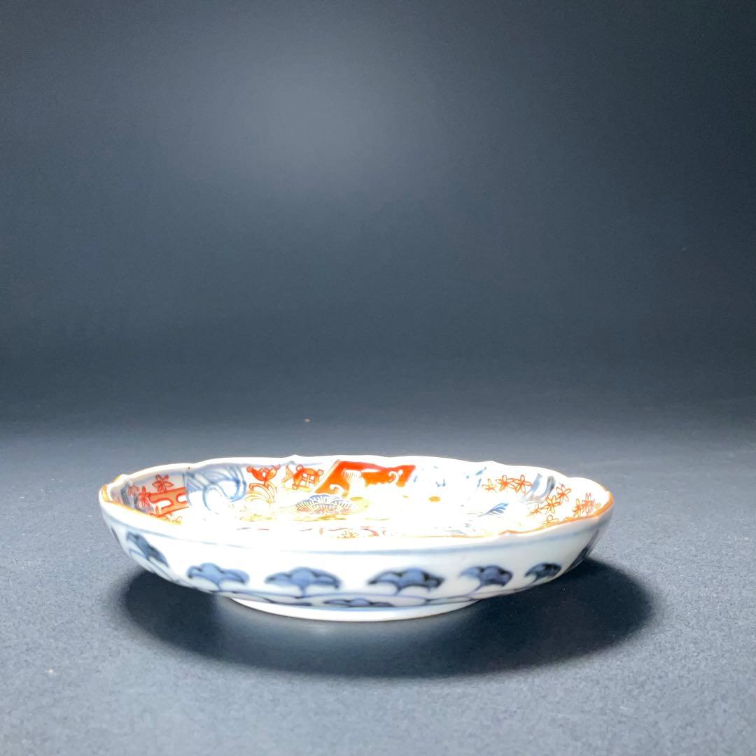 伊万里金襴手 花籠図小皿５枚組　桐箱付　∅11　骨董　古伊万里　R1292お12