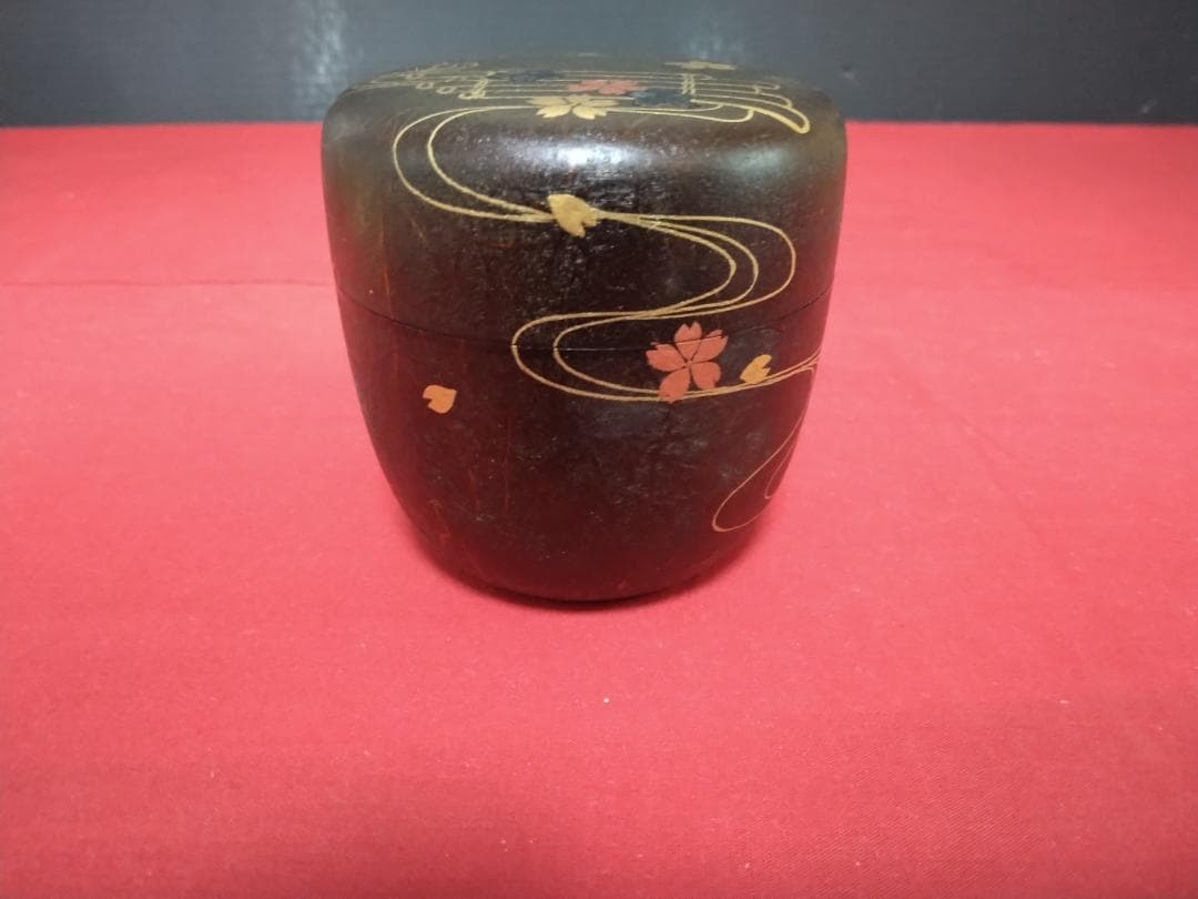 茶道具　　大棗 　【　花筏蒔絵　　一閑張　筑城筑良（造）　】 　 共布共箱