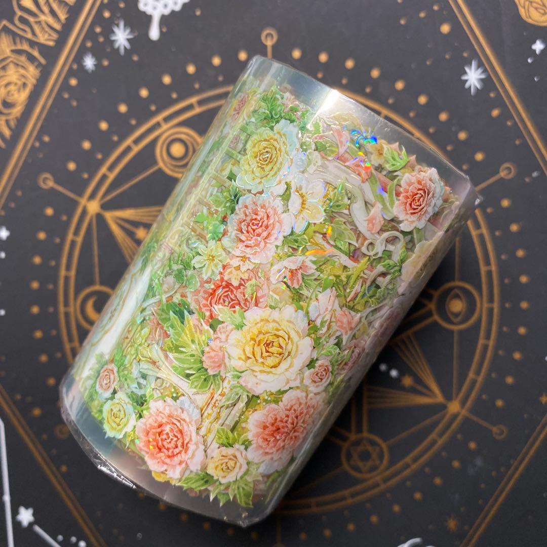 【F1】海外　10m巻　貝殻光マスキングテープ　背景系/装飾系/お花系