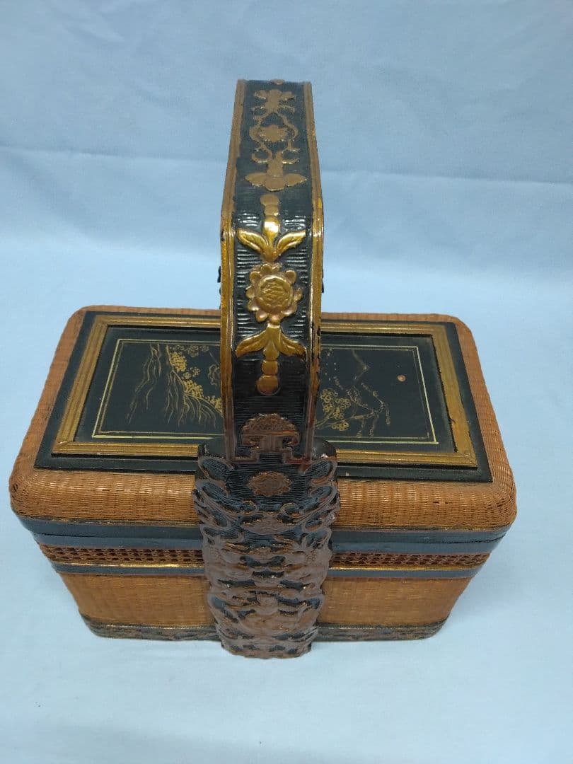 提藍（ていらん）　竹製茶箱　茶道具　煎茶 　金泥装飾　１段