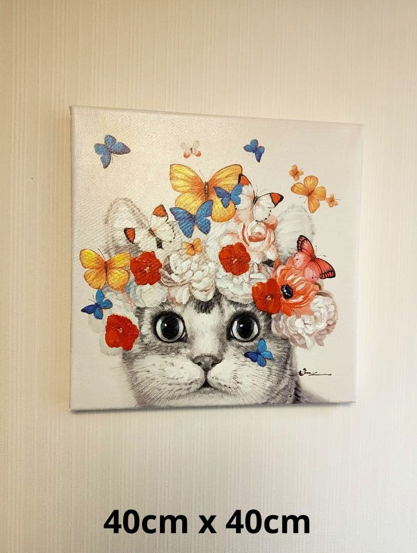 アートパネル 猫の絵画　フラワーキャット　40cmx40cm　ネコ　猫顔
