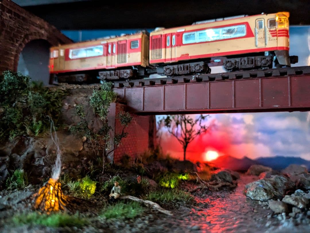 Nゲージ・ミニジオラマ　夏の旅〜渓流を渡る【商談品】