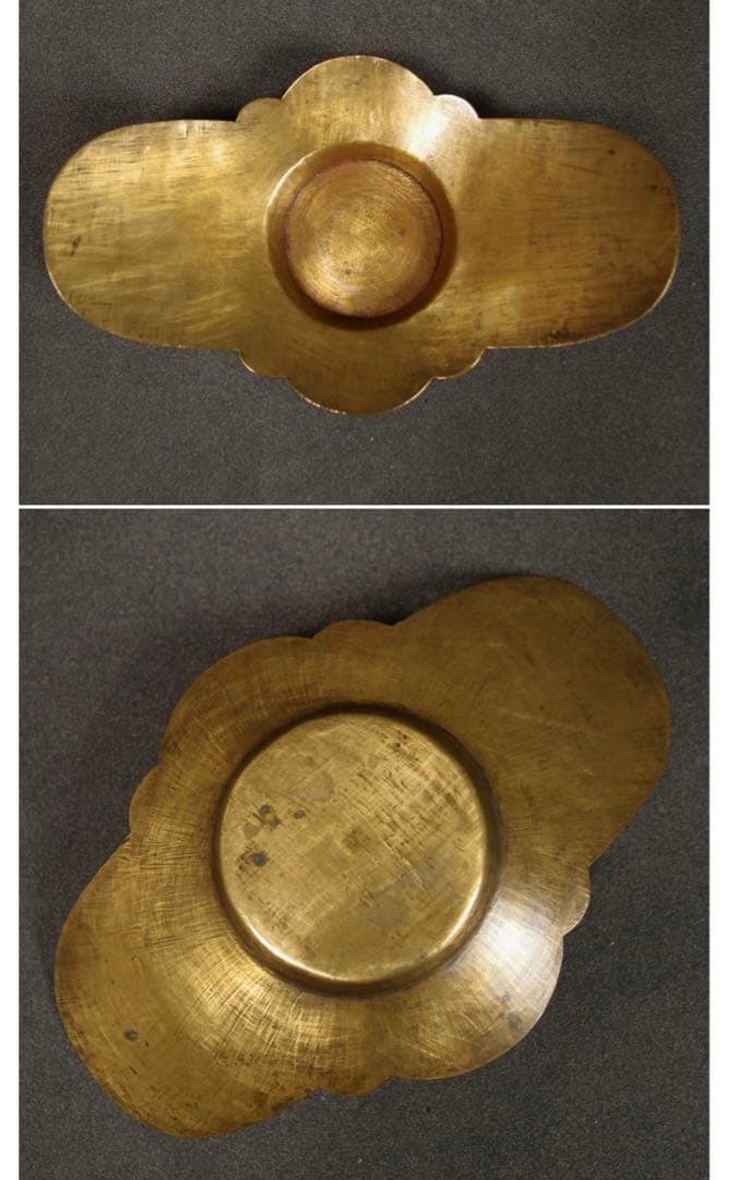 送料無料　手作り黄銅/真鍮茶托５客　煎茶道具　中国古玩