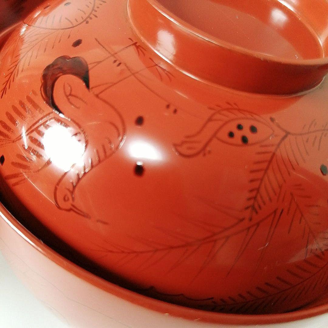 塗師　長遊斎　鶴漆絵　沈朱小吸物椀　拾客　　朱塗　鶴絵　木製　懐石　会席　茶道具