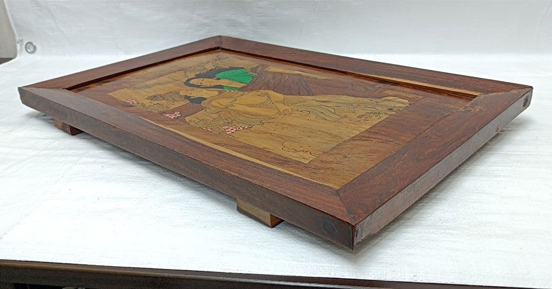 ヴィンテージ　インド　1944年　木象嵌額装　はめ木細工絵画