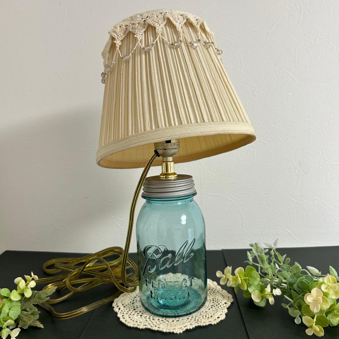 美品【メイソンジャー　シェード付テーブルライト】ヴィンテージ【プレ付】カントリー