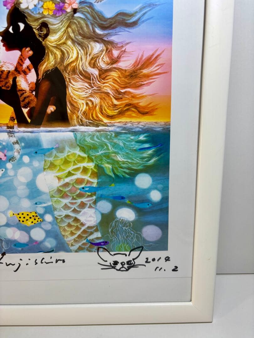 #藤城清治 「夕陽の中の愛の奇跡」レフグラフ作品　本人サイン・イラスト入り