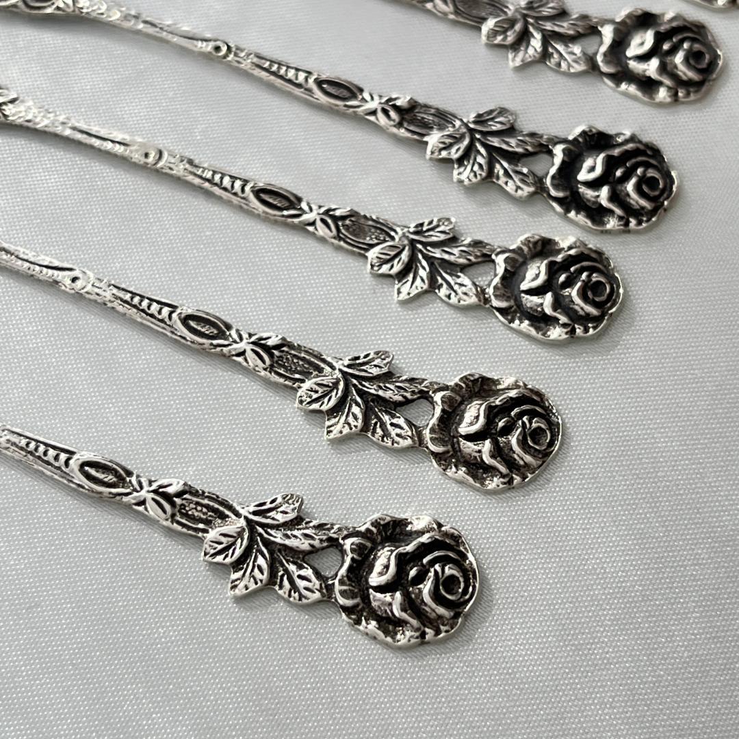 【ドイツ】 薔薇のピックフォーク 6本 / レリーフのホルダー【純銀】