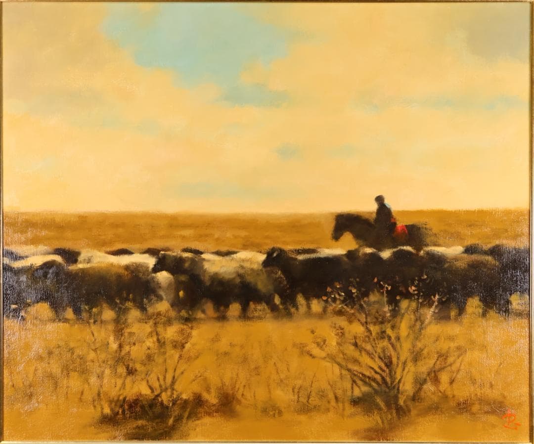 真作　藤田忠夫 「 郡羊 」 油彩F20号　 師:小磯良平　風土会　BJ240