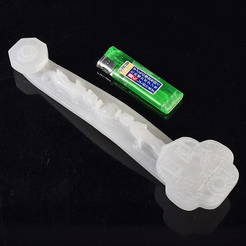 中国　玉石白玉彫刻　神獣刻　如意　M　R8033