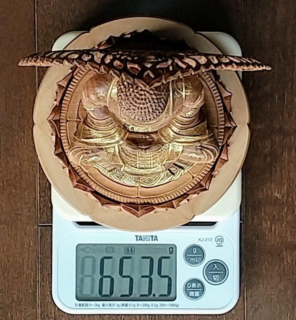 釈迦如来坐像 3寸 #487 宝塔奏楽飛天光背 円台座◆白檀 木彫 仏像