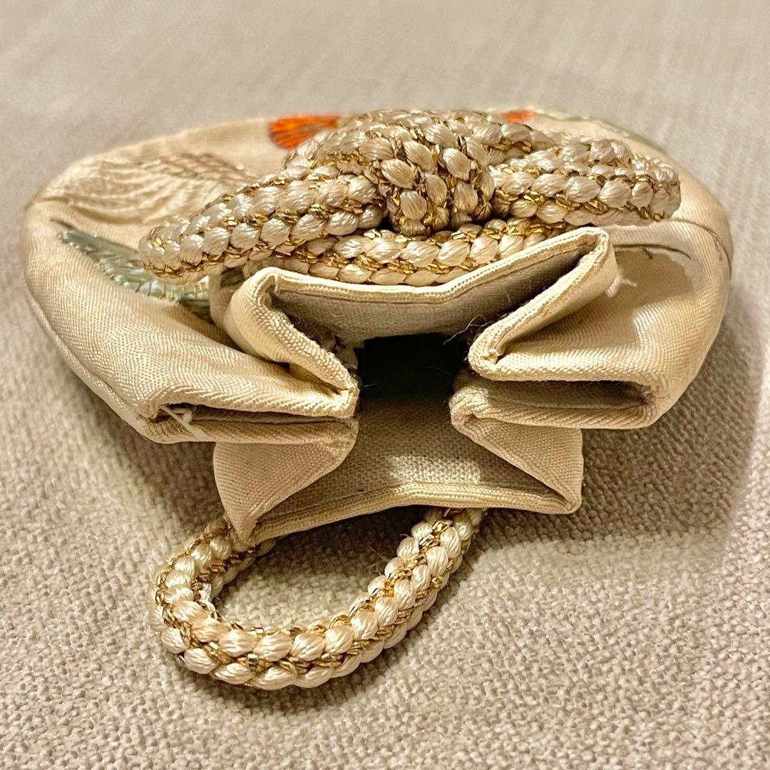 【激レア】和風 守り巾着　鶴の刺繍付き