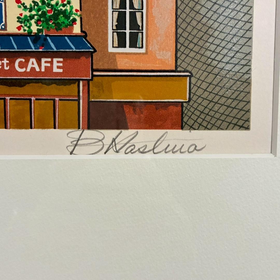 美品 ビン・カシワ「パリの夕暮れ」リトグラフ 直筆サイン入 額縁入 ヒロヤマガタ