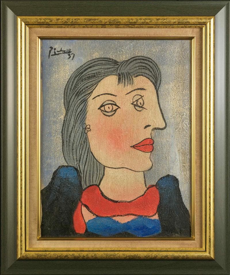 ピカソ　ミクストメディア　肉筆『婦人像』表サイン　鑑定証　F6号　額装　b809