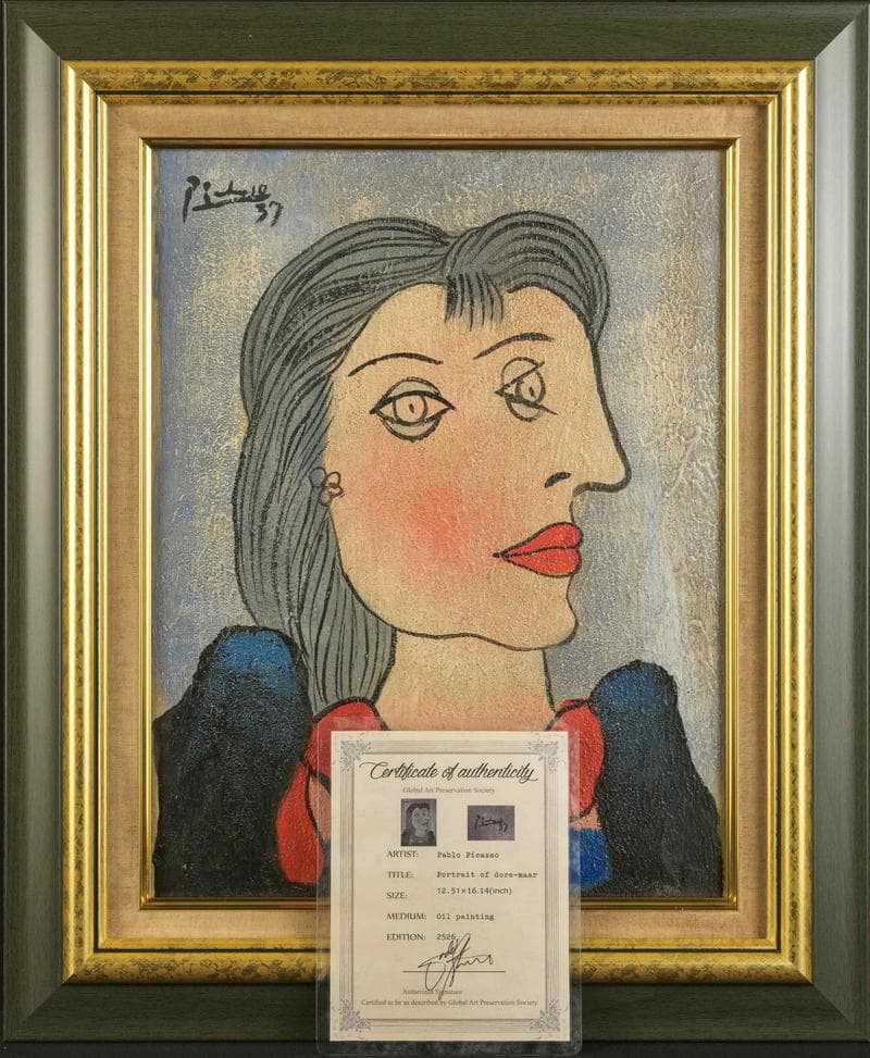 ピカソ　ミクストメディア　肉筆『婦人像』表サイン　鑑定証　F6号　額装　b809