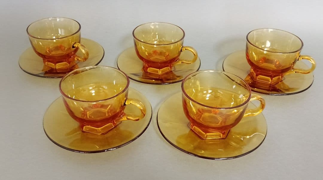 昭和中期 硝子六角形コーヒーカップ5点セット