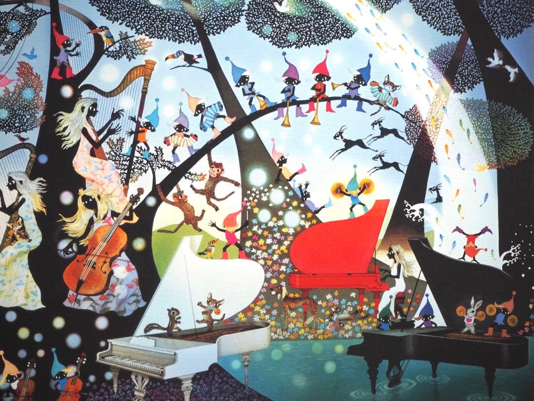 真作■藤城清治 版画 大作 こびとの楽園 キャンバスにジクレー■絵画 レフグラフ