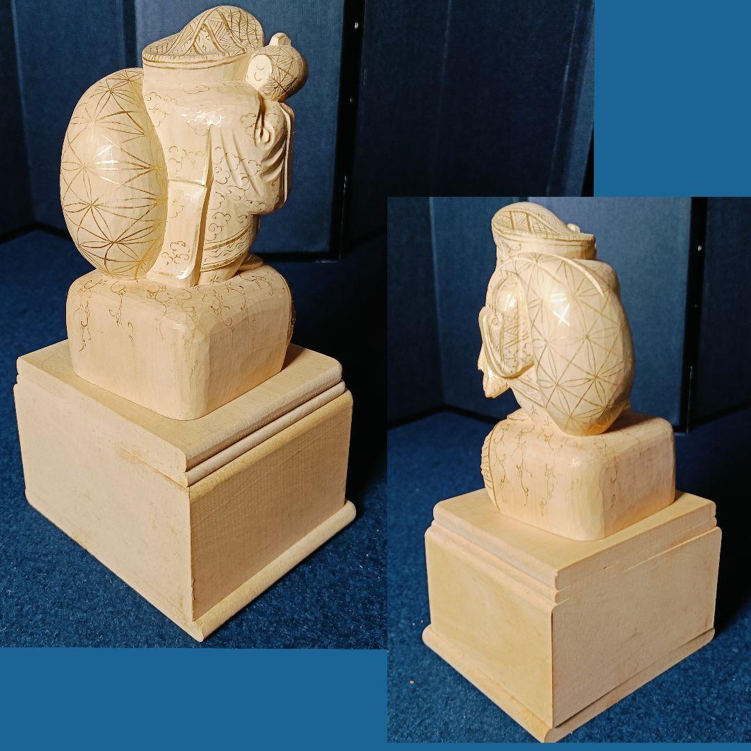 AN36 大黒様 木彫 金彩 台座 美品
