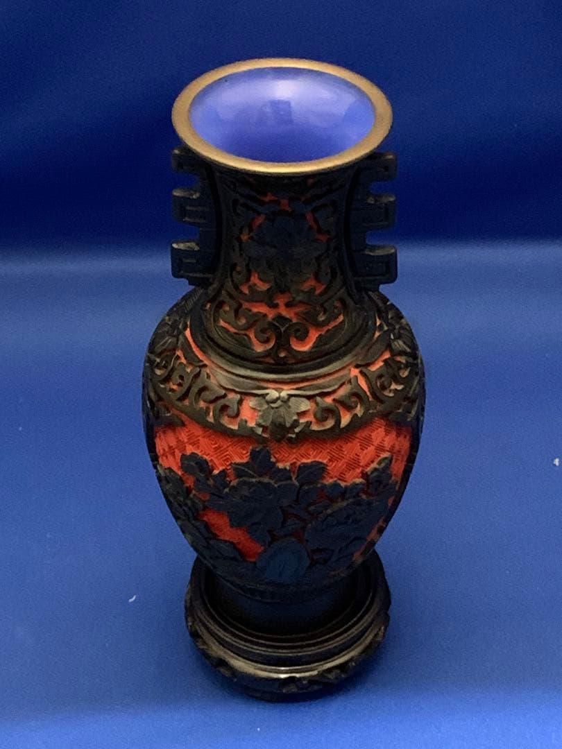 村上堆朱 黒堆朱花瓶 径83xh200台含