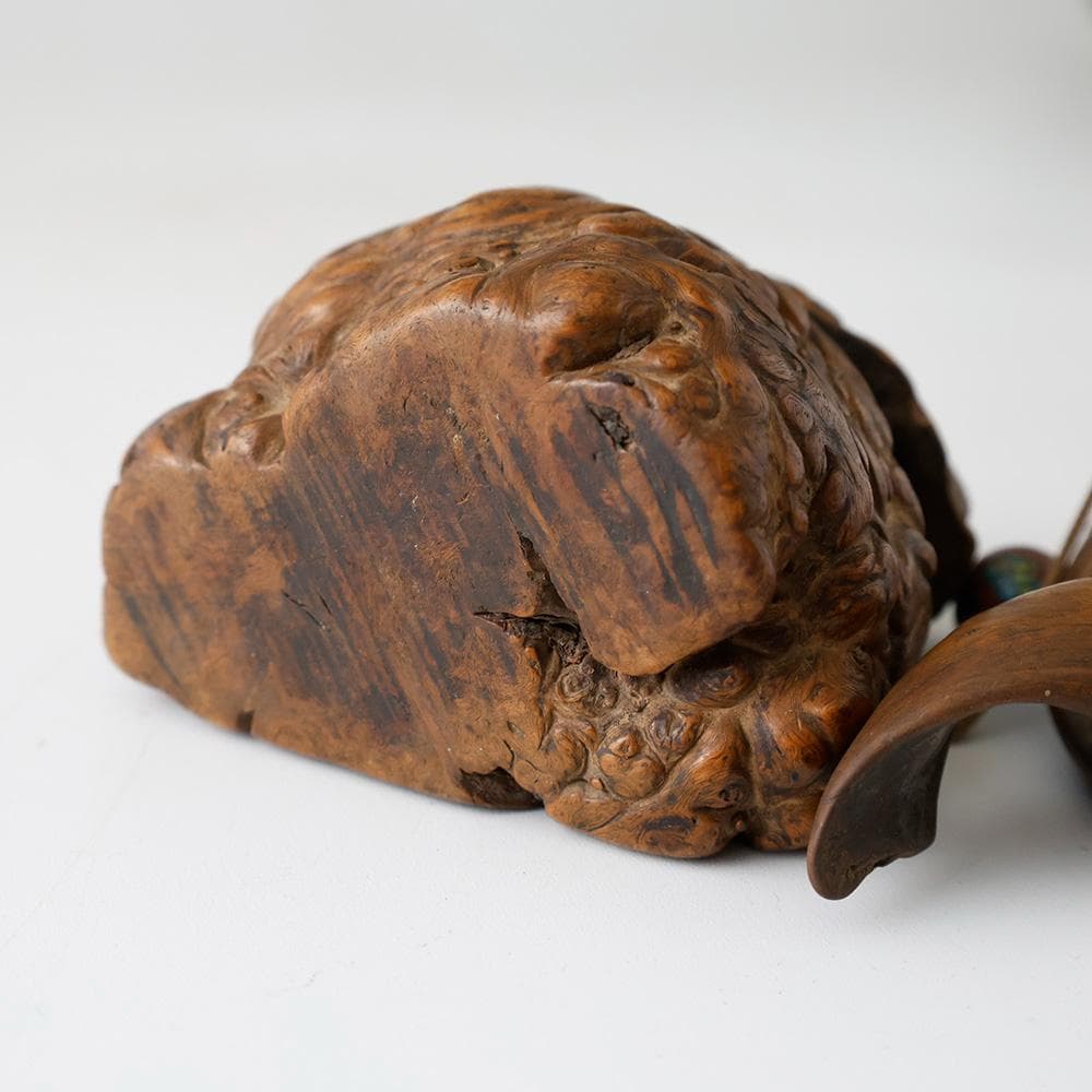 時代 提げ物 塊木瘤木 煙草入れ 螺旋捻り上げ煙管筒 龍図七宝緒締 煙管付 一式