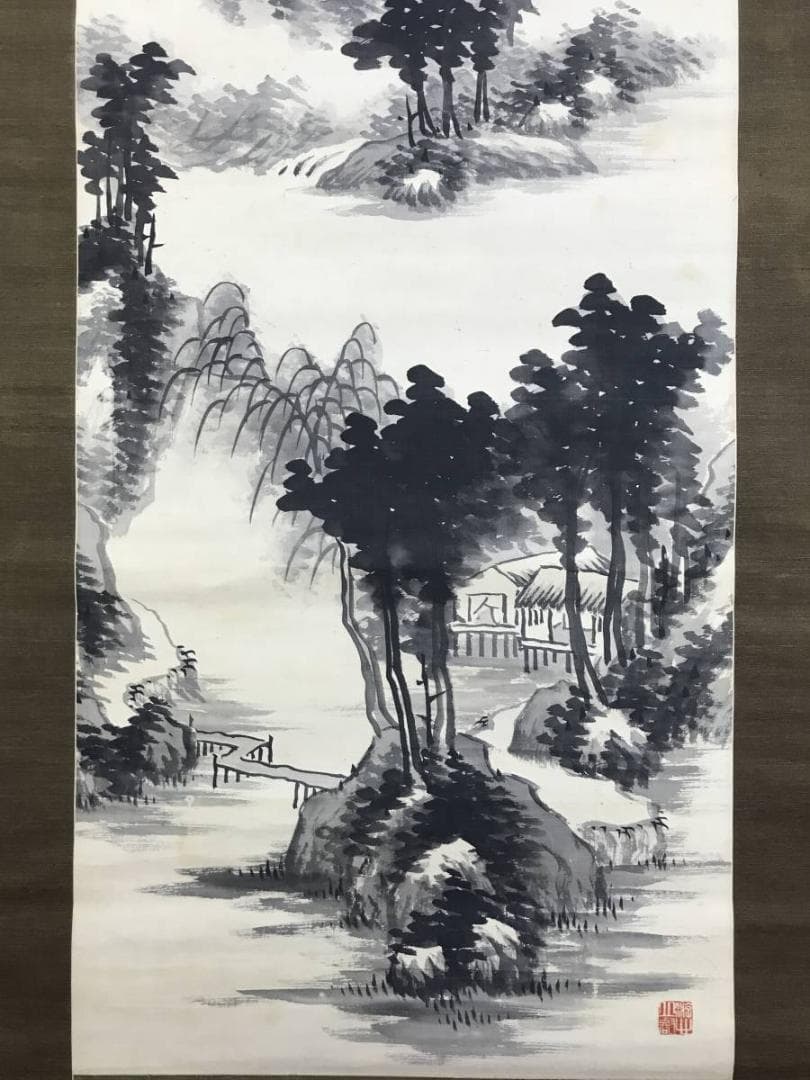 真作/杉渓六橋/山水画賛/山水図/掛軸/名家伝来/AD-832