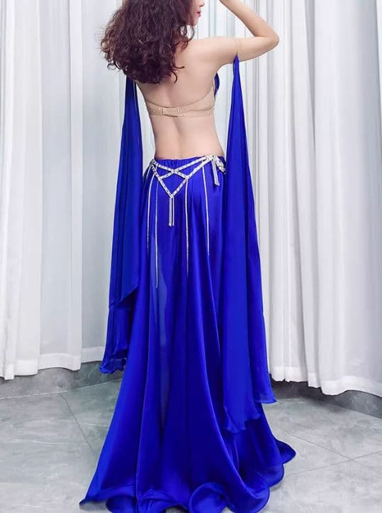 新品 ベリーダンス衣装　上下セット ロイヤルブルー オリエンタル　オーダーメイド