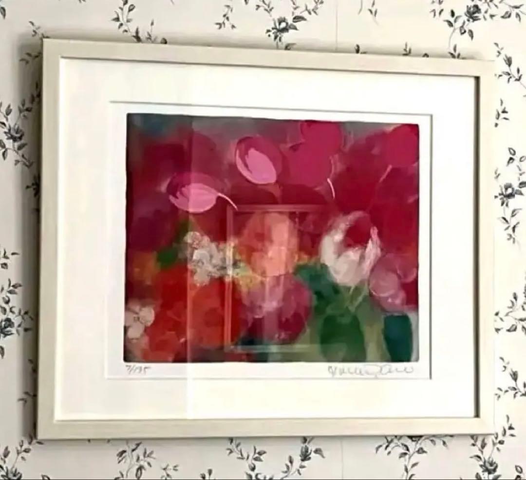 新品額入り　限定版画　直筆サイン・エディション番号・証明書あり　ジニー・キム　赤