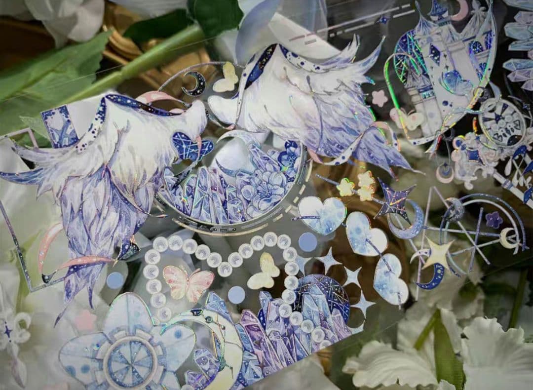 巻売 500★ 海外 マスキングテープ マステ PET 装飾 月 星 銀ホロ