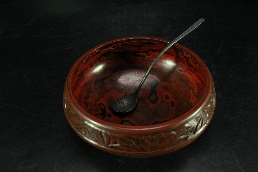 色漆 堆朱 筆洗 匙 台付 文房具(K-LC953)