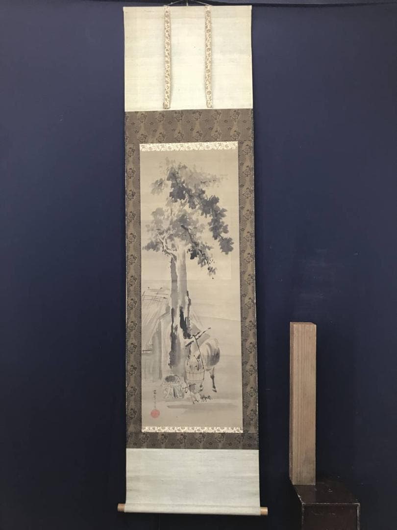 【真作】高嵩谷/田家馬子図/馬図/掛軸/名家伝来/AC-173