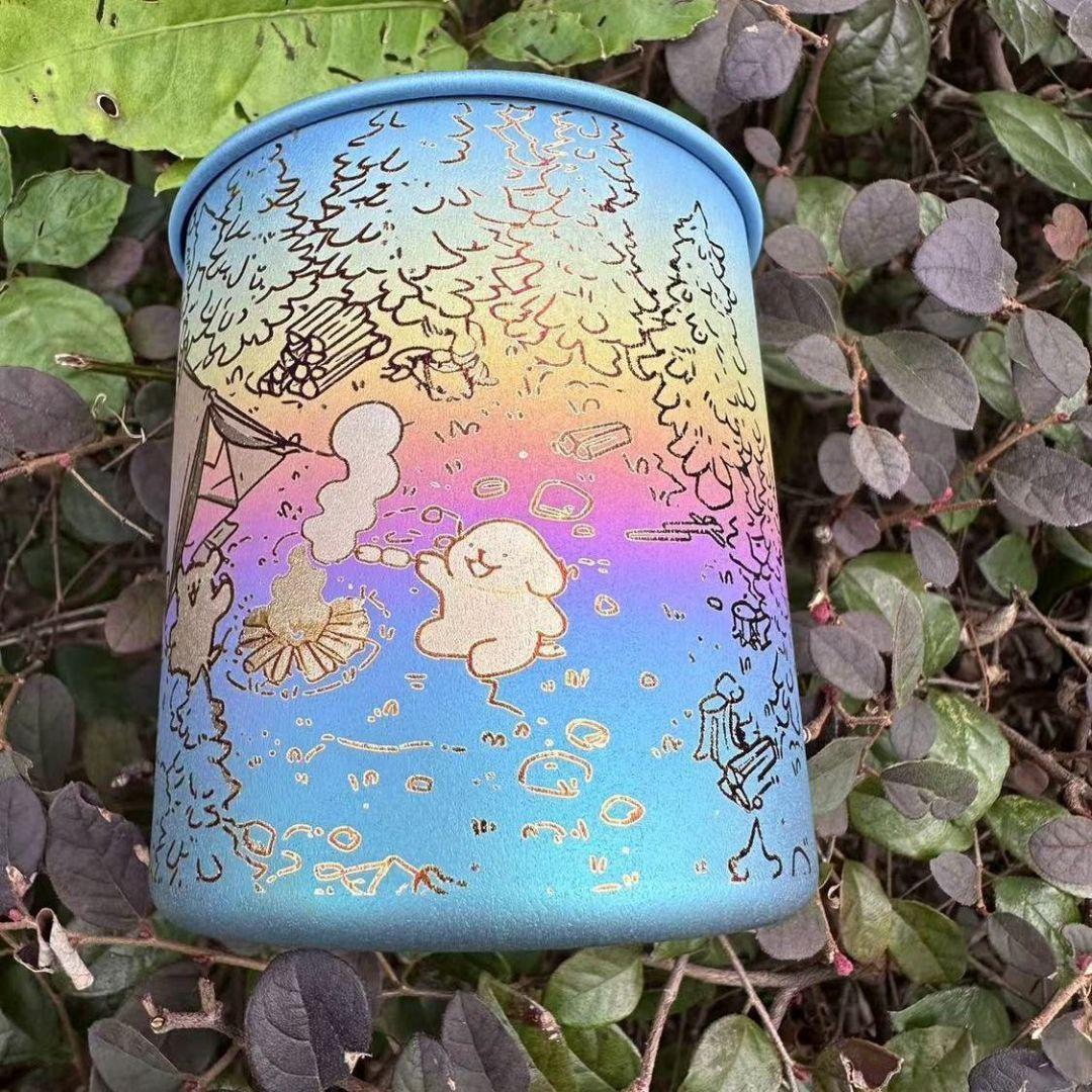 スノーピークチタンマグ 300カスタム 陽極酸化刻印 カートゥーン ドッグ