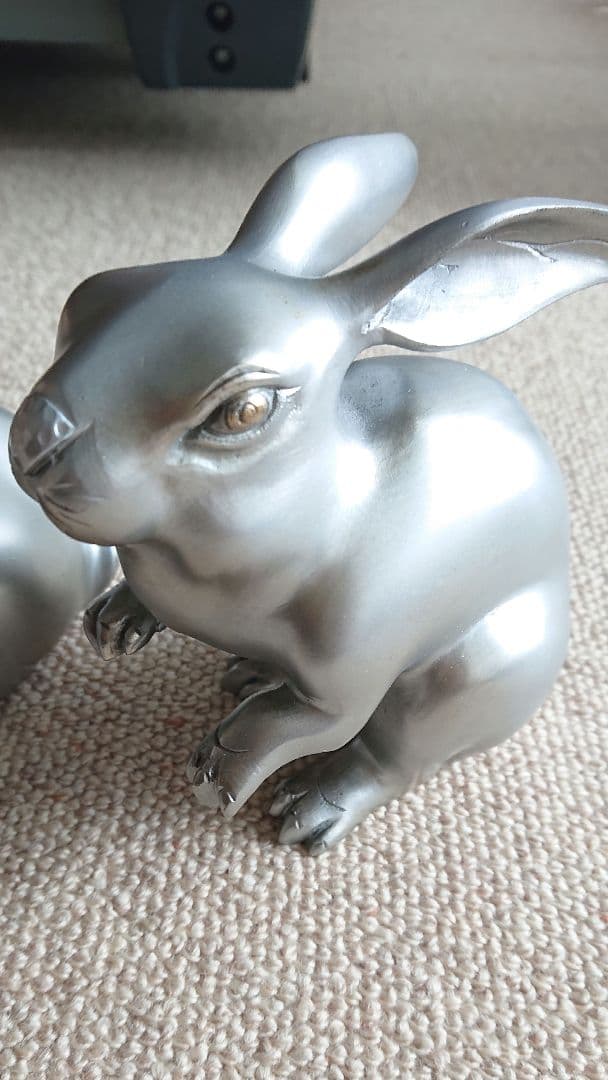 時代 鋳銅 兎 二羽 木箱入