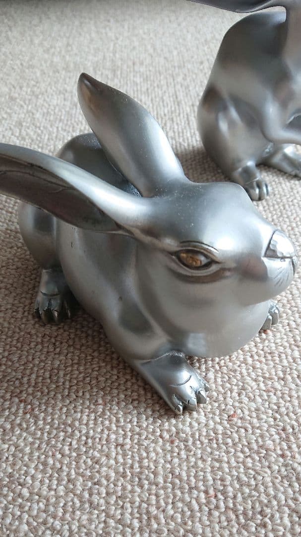 時代 鋳銅 兎 二羽 木箱入