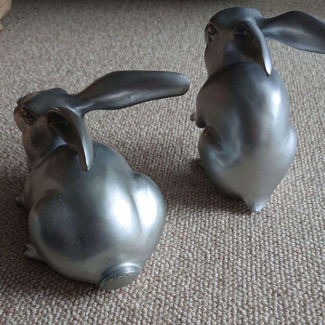 時代 鋳銅 兎 二羽 木箱入