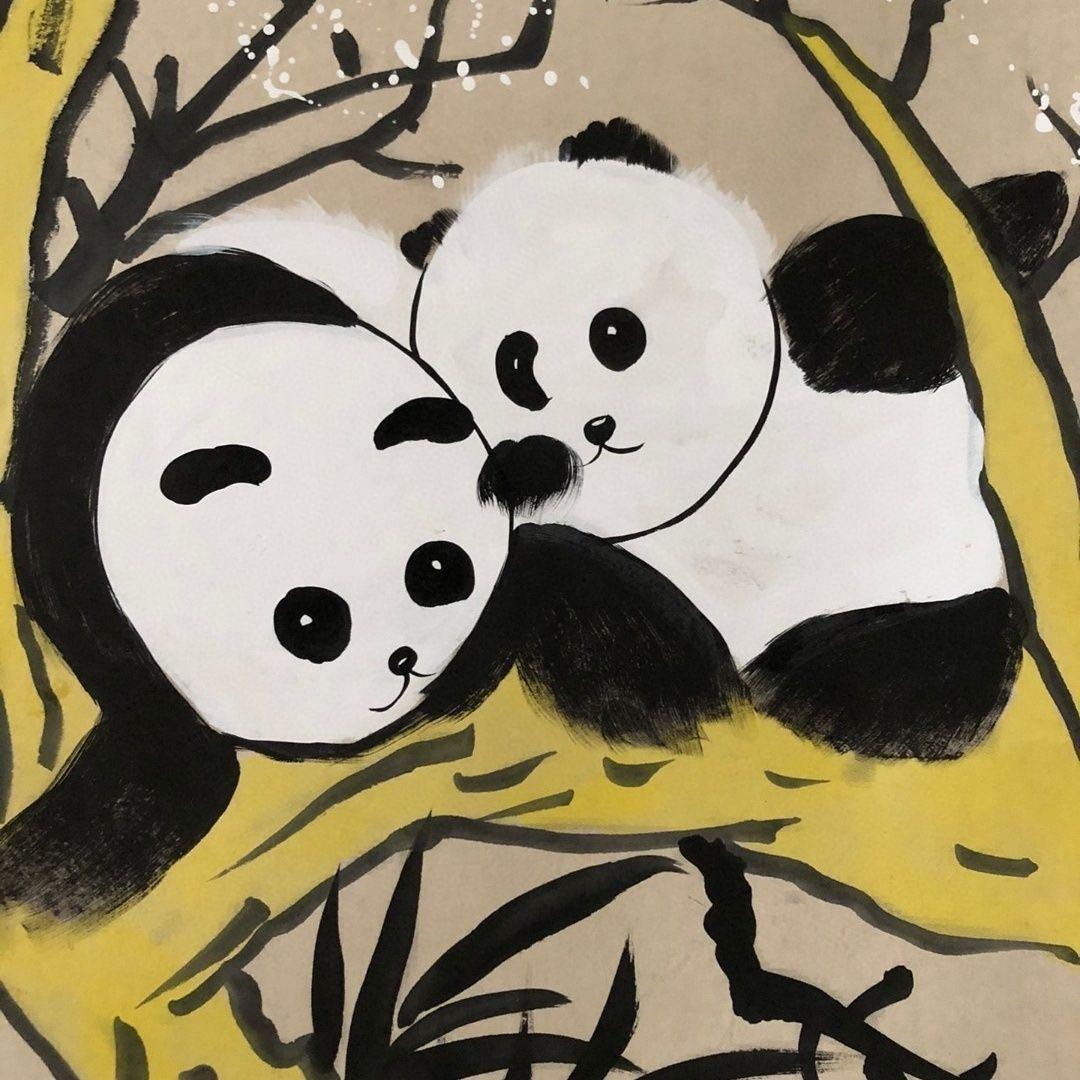 中国水墨画 四条屏 掛け軸 张大千 熊猫（パンダ）純手描き作品｜装裱済み