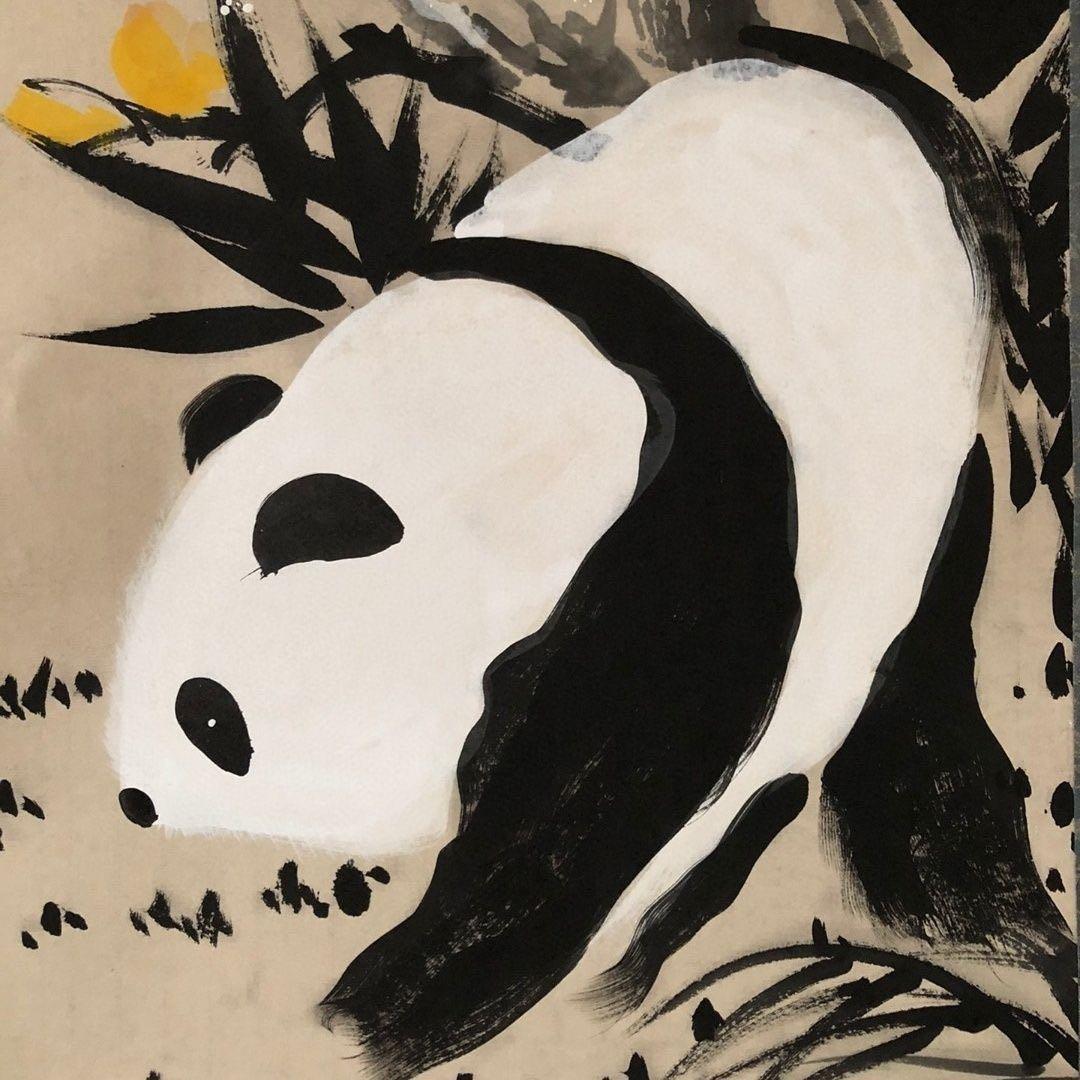 中国水墨画 四条屏 掛け軸 张大千 熊猫（パンダ）純手描き作品｜装裱済み