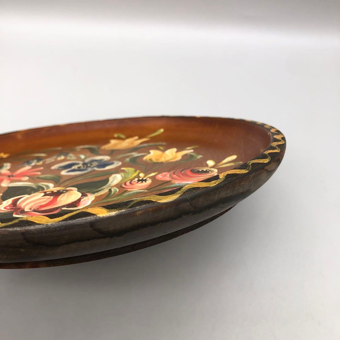 ノルウェー伝統装飾様式ローズマリングフラワー手描き飾り皿プレート民芸品２点セット