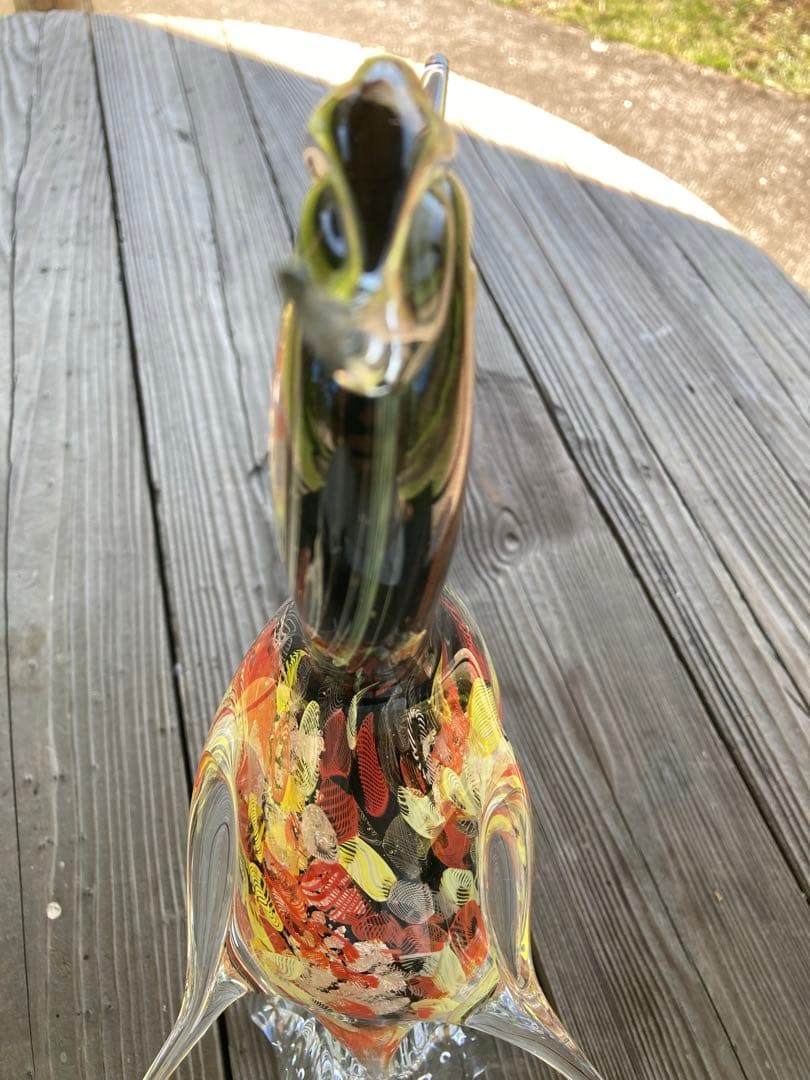 【レア物】ガラスアンティーク 孔雀 彫刻 インテリア【幸運】