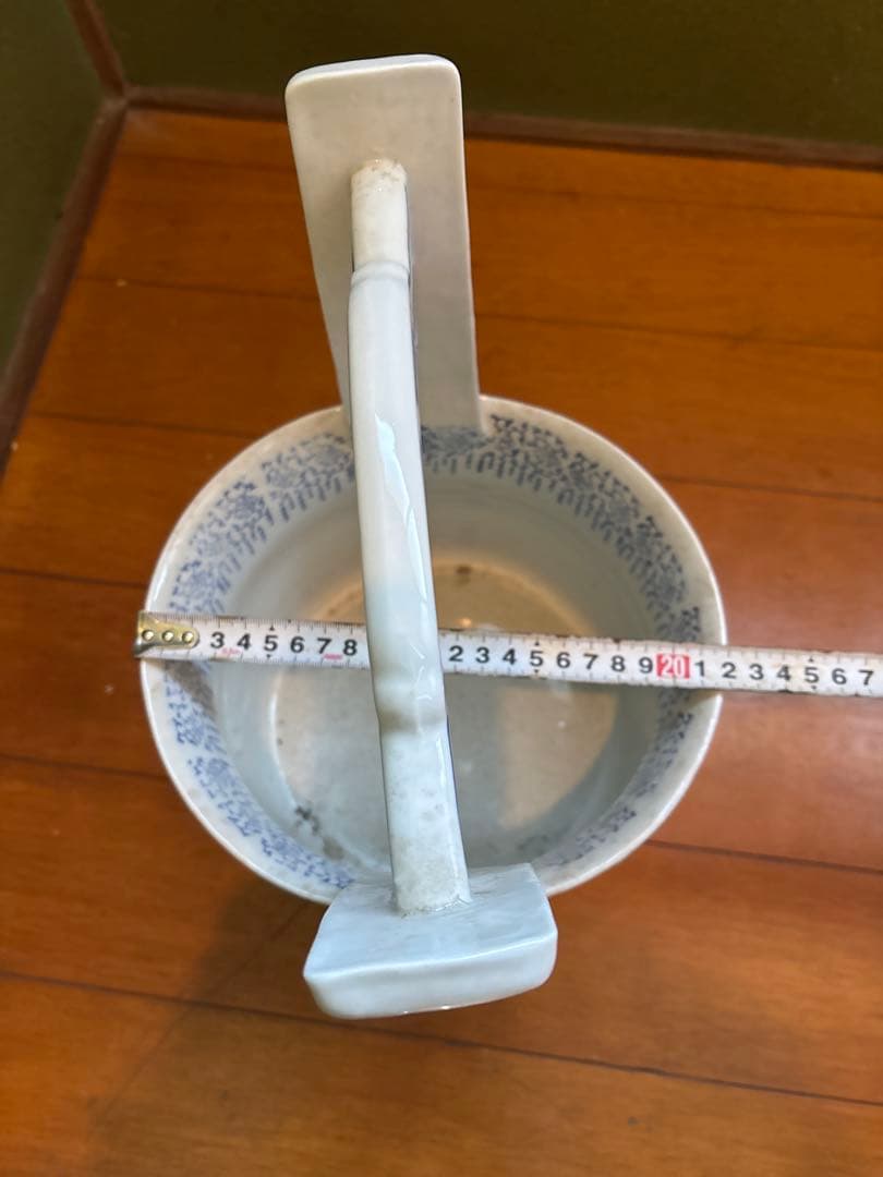 染付 手桶形 花器 底部銘あり 昭和期 華道具 花入 陶磁器