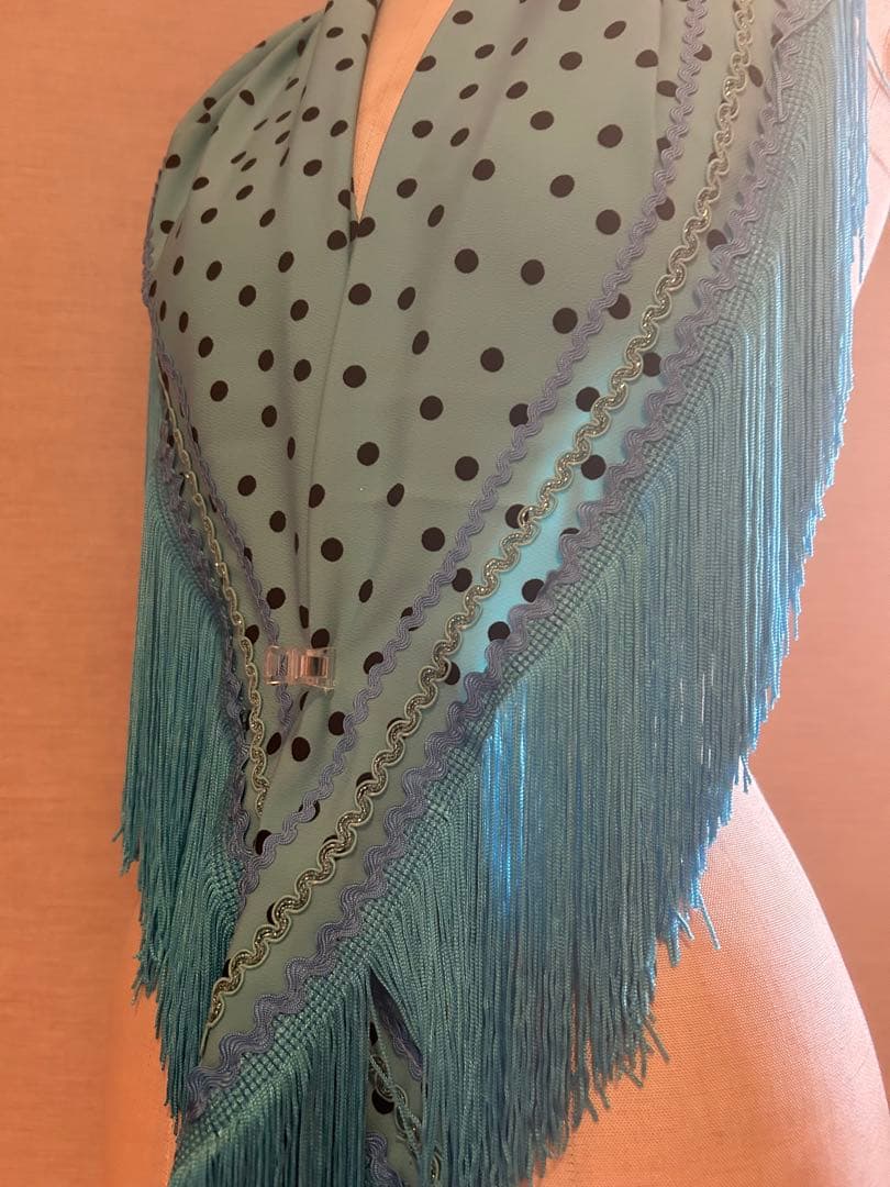 ①エメラルドグリーンフラメンコ衣装シージョドットシリーズ水玉128cm新品未使用