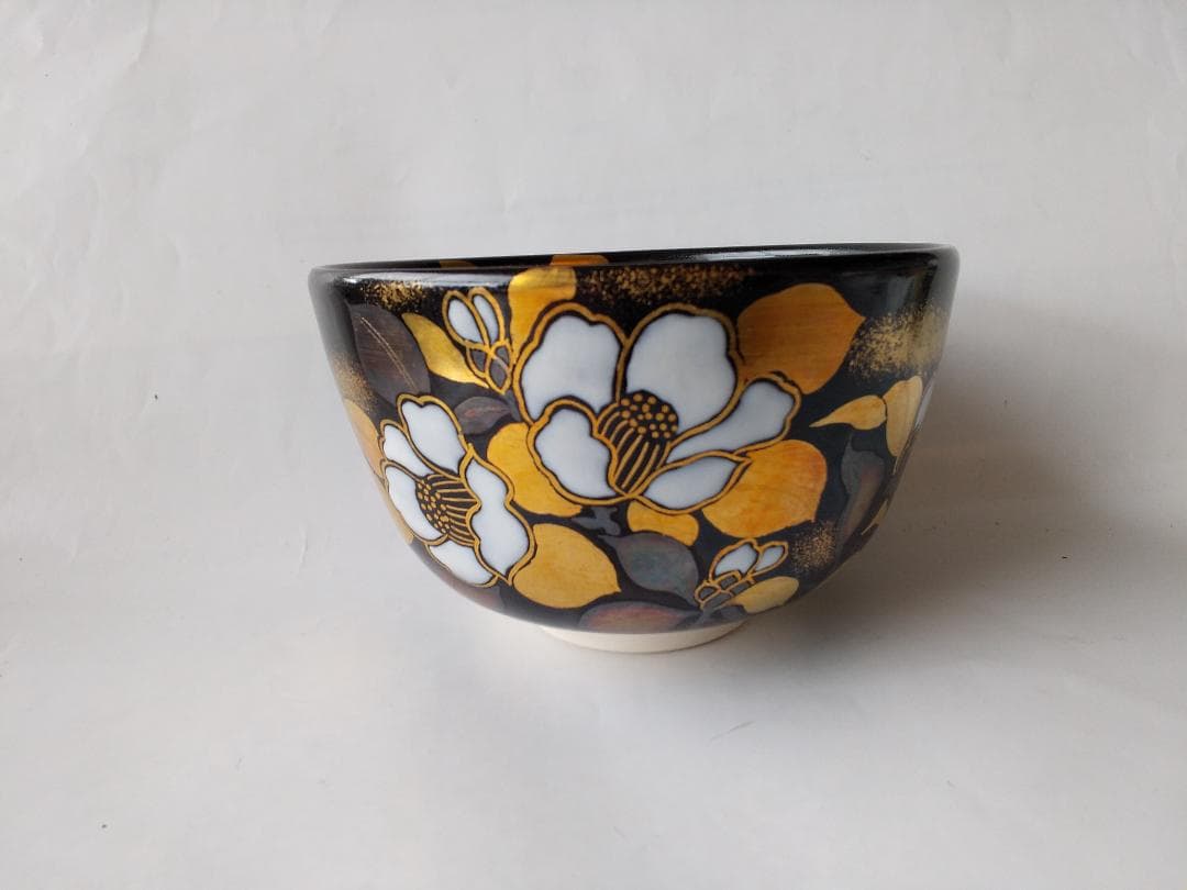 押小路窯 庄左ェ門 作 色絵 「 椿 」茶碗 押小路焼 共箱 栞 抹茶碗 新品