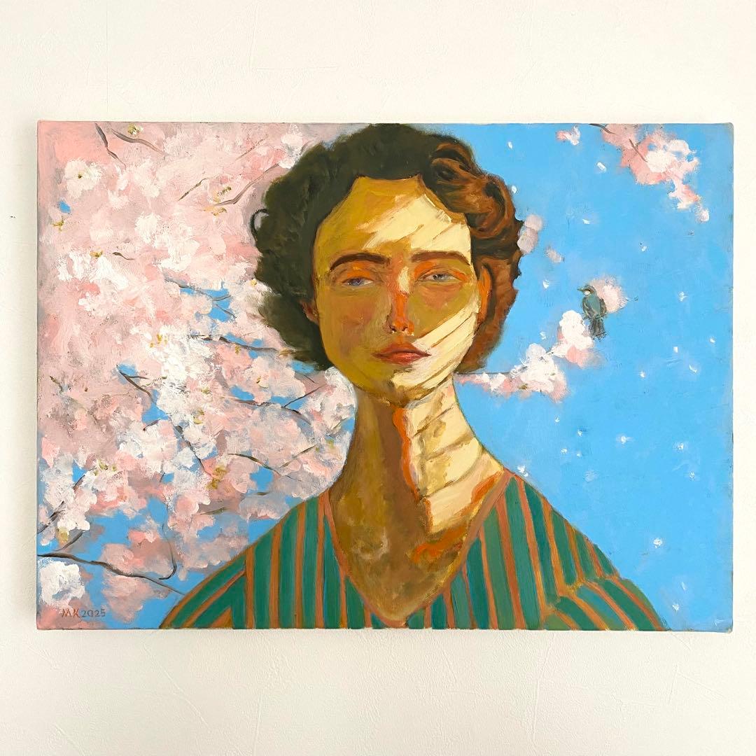 桜の女 P8 油彩画 人物画 絵画