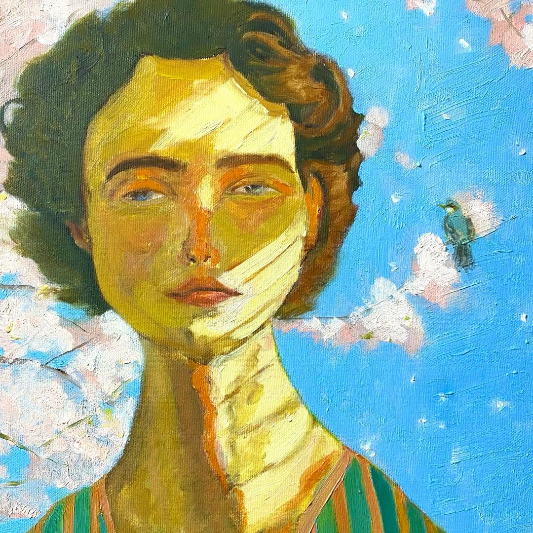 桜の女 P8 油彩画 人物画 絵画