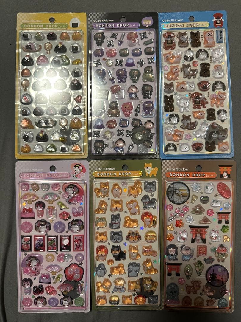 【正規品】ボンボンドロップシール6枚組　芝犬 舞妓 古都 忍者 おにぎり 日本犬