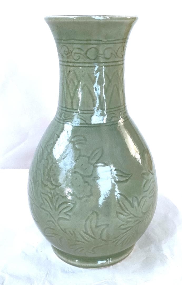 陶器 花器 青磁 美品 Ac-301