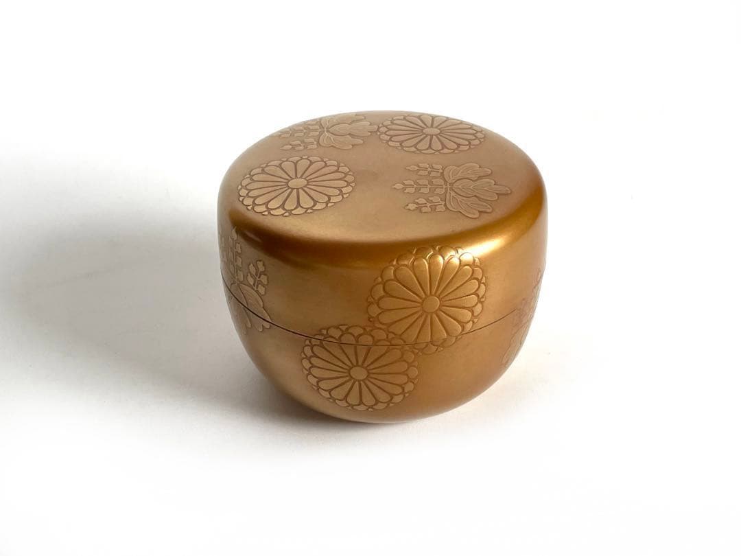 漆工　蒔絵師　中村湖舟 金地菊桐蒔絵平棗　加賀蒔絵　茶道具　共箱